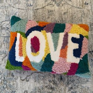 Cost Plus World Market Multi Colored LOVE Woven Pillow